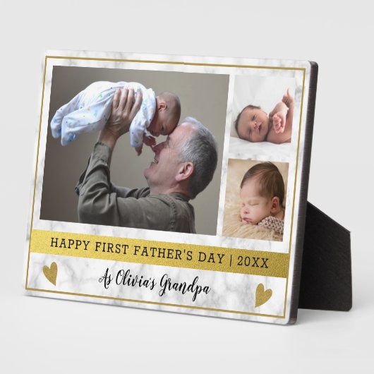 グランドパファースト父の日3写真大理石と金ゴールド フォトプラーク (側面)
