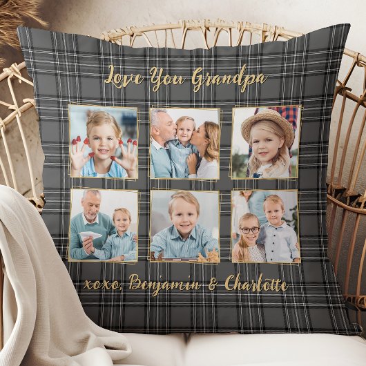 グランドパプレイドカスタム金ゴールドグレー写真コラージュ クッション