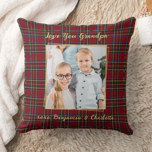グランドパホリデイプレイド写真パーソナライズされたクリスマス クッション (ブランケット)