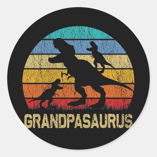 グランドパ恐竜Tレックスグランドパサウルス2人の子供 ラウンドシール (正面)