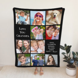グランドパ10フォトコラージブラック フリースブランケット
