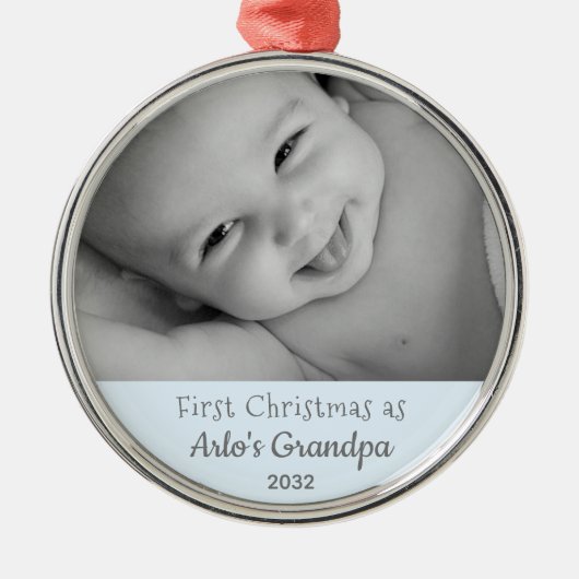 グランドパ1stパーソナライズされたクリスマス名年写真 メタルオーナメント (正面)