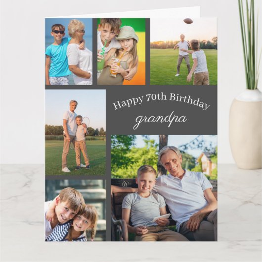 グランドパ6写真コラージュ任意の年齢の大ハッピーバースデー カード (正面)