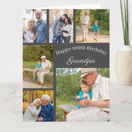 グランドパ6写真コラージュ任意の年齢の大誕生日 カード (正面)