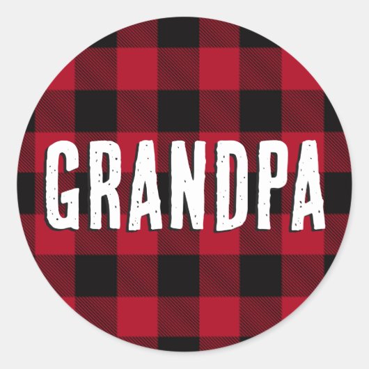 グランドパ、赤いバッファローの格子模様の黒素朴色 ラウンドシール (正面)