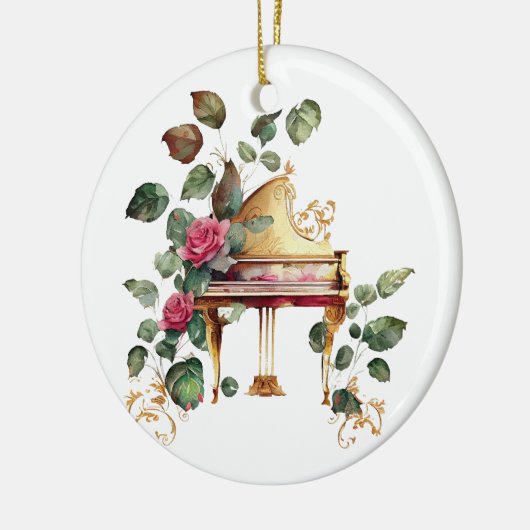 グランドピアノとフローラクリスマスオーナメント セラミックオーナメント (左)