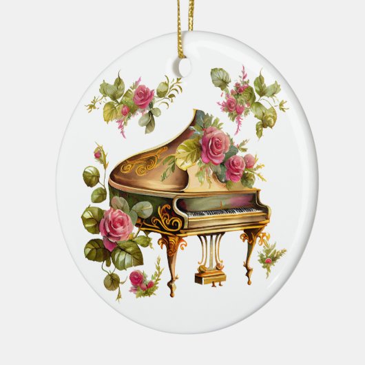 グランドピアノとフローラクリスマスオーナメント セラミックオーナメント (左)