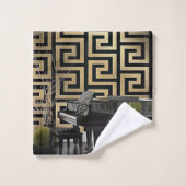 グランドピアノと金ゴールドギリシャ語縁ど鍵デザイナーズ バスタオルセット (ウォッシュタオル)