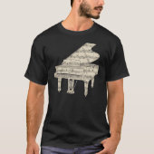 グランドピアノと音符 ユニセックス Tシャツ (正面)