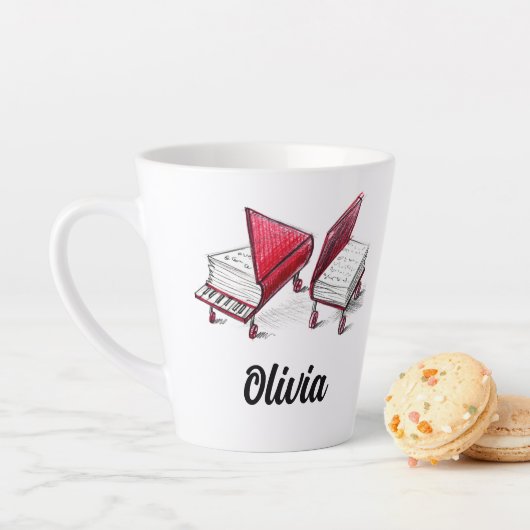 グランドピアノのブックスケッチに名前を追加 カフェラテマグ (インサイチュ)