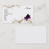 グランドピアノの名刺の装飾的な花柄 名刺 (正面/裏面)