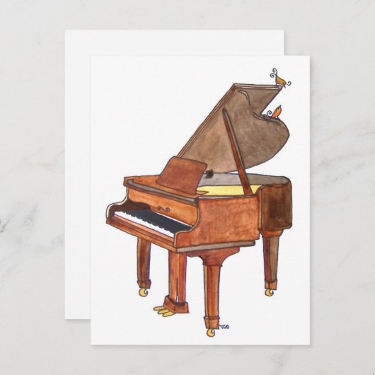 グランドピアノの水彩画のソングバード ポストカード (正面/裏面)