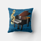 グランドピアノの金ゴールドのト音記号の青い楽譜 クッション (裏面)