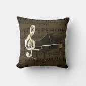 グランドピアノの金ゴールドのト音記号の青銅の楽譜 クッション (正面)