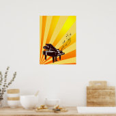 グランドピアノノートイエローと金ゴールド ポスター (キッチン)