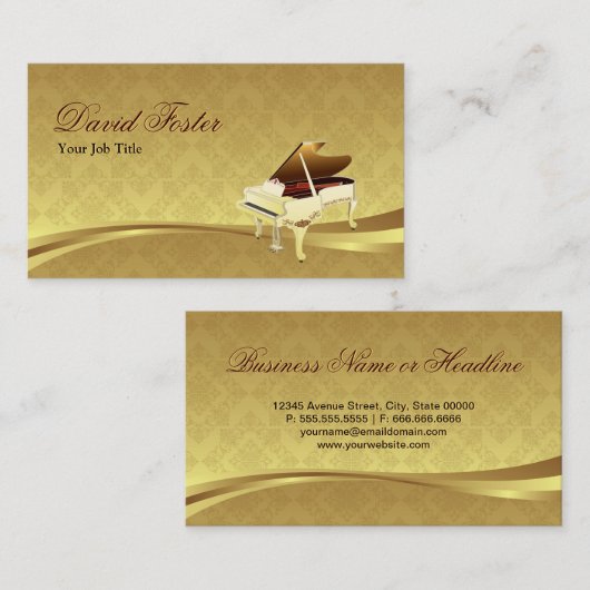 グランドピアノミュージカル楽器エレガントダマスク金ゴールド 名刺 (正面/裏面)