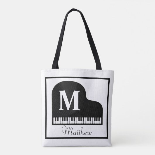 グランドピアノモノグラムピアニストのパーソナライズ トートバッグ (裏面)