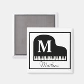 グランドピアノモノグラムピアニストパーソナライズスクエアセント マグネット (正面/裏面)