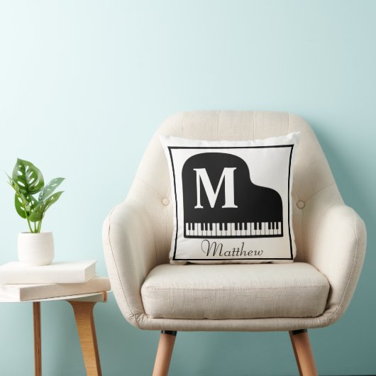 グランドピアノモノグラムピアニストパーソナライズスクエア クッション (椅子)
