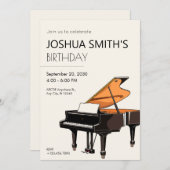 グランドピアノ音楽の誕生日招待状 招待状 (正面/裏面)
