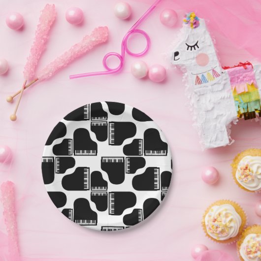 グランドピアノ音楽をテーマにしたカスタム背景色 ペーパープレート (パーティー)