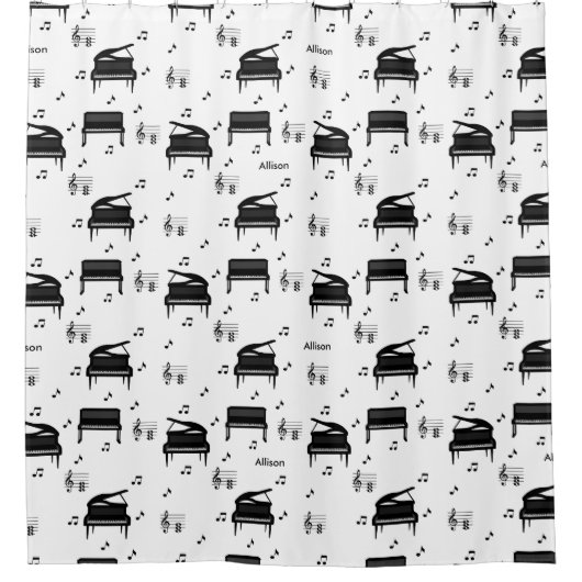 グランドピパーソナライズされたアノとミュージックノートのパターン シャワーカーテン (正面)