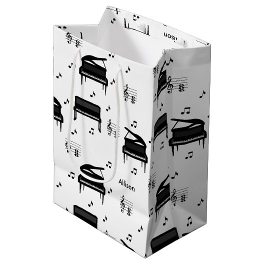 グランドピパーソナライズされたアノとミュージックノートのパターン ミディアムペーパーバッグ (正面アングル)