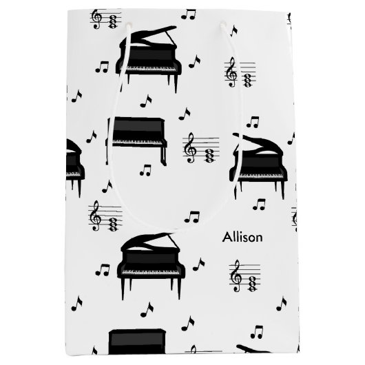 グランドピパーソナライズされたアノとミュージックノートのパターン ミディアムペーパーバッグ (正面)