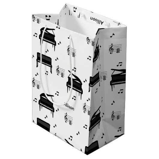 グランドピパーソナライズされたアノとミュージックノートのパターン ミディアムペーパーバッグ (裏面アングル)