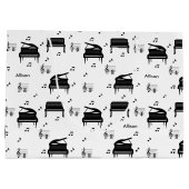 グランドピパーソナライズされたアノとミュージックノートのパターン ラージペーパーバッグ (裏面)