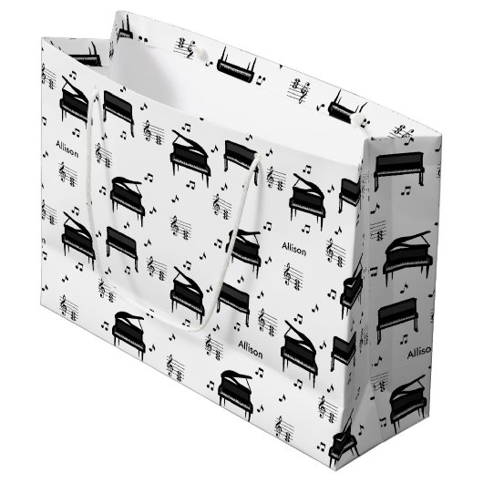 グランドピパーソナライズされたアノとミュージックノートのパターン ラージペーパーバッグ (正面アングル)