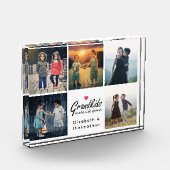 グランドピンクのハート写真コラージュを作る孫 フォトブロック (左)