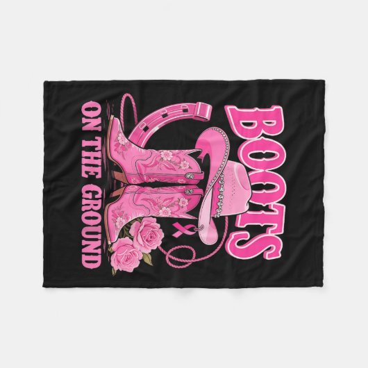 グランドピンク女性のカーボーイ乳癌Wesの上のブーツ フリースブランケット (正面(横))