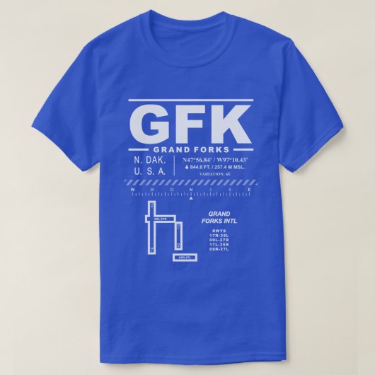 グランドフォーク国際的スエアポートGFK Tシャツ (デザイン正面)