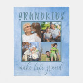 グランドブルー写真コラージュを生きる孫 フリースブランケット (正面)