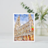 グランドプレイスデブリュッセルトラベルプレイスウォーターカラー ポストカード (スタンド正面)