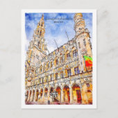 グランドプレイスデブリュッセルトラベルプレイスウォーターカラー ポストカード (正面)