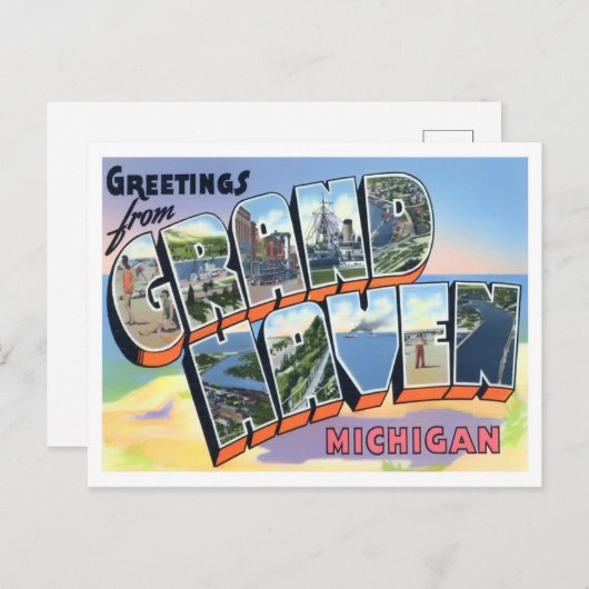 グランドヘブンミシガンヴィンテージビッグ文字はがき ポストカード (正面/裏面)