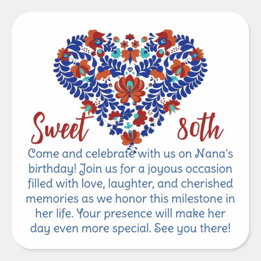 グランドマザーズ80誕生日/ハンガリー素朴語 スクエアシール (正面)