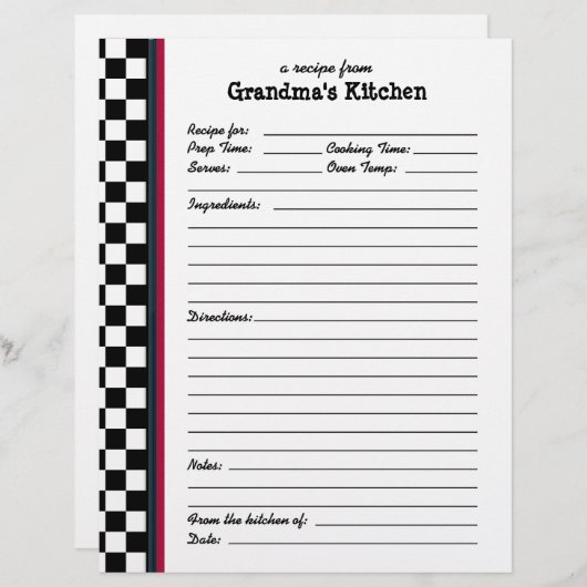 グランドマスキッチン市松模様にレッドアクセントレシピページ (正面/裏面)