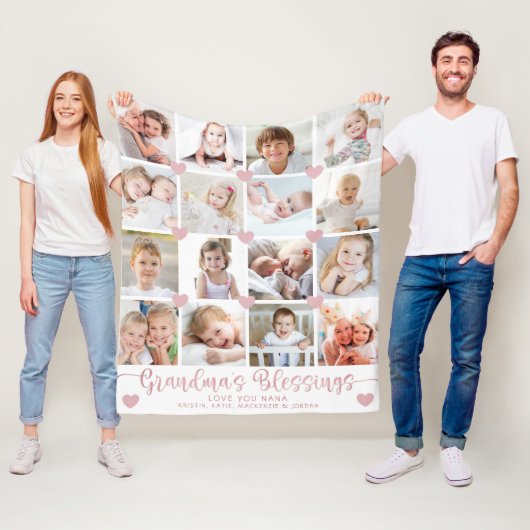 グランドマス恵み16フォトピンクハートホワイト フリースブランケット (インサイチュ)