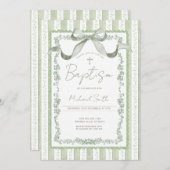 グランドミレニアルのセージグリーンボタニカル洗礼 招待状 (正面/裏面)