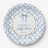 グランドミレニアルの水カラーフローラボーベビーシャワー ペーパープレート (正面)