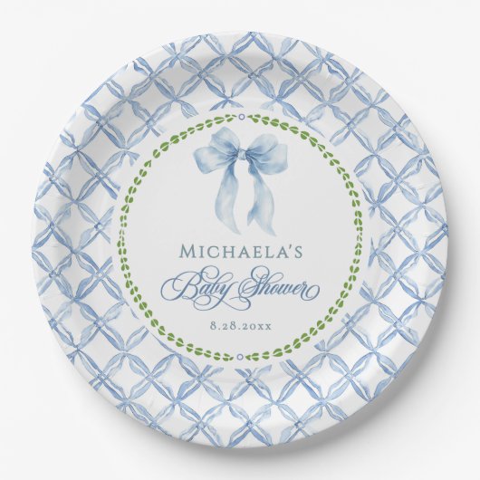 グランドミレニアルの水カラーフローラボーベビーシャワー ペーパープレート (正面)