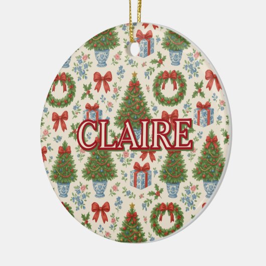 グランドミレニアルクラシックホリデーエレガントボー セラミックオーナメント (左)