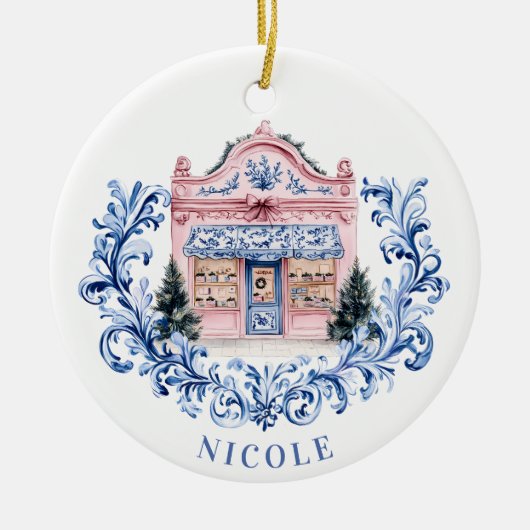 グランドミレニアルクリスマスダマスクフランスのショップ セラミックオーナメント (正面)