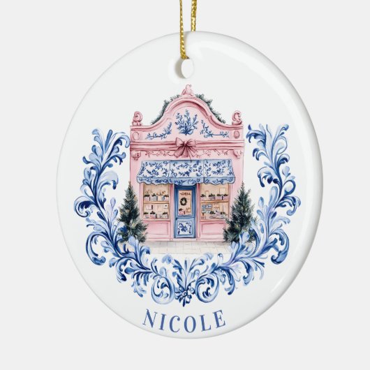 グランドミレニアルクリスマスダマスクフランスのショップ セラミックオーナメント (左)