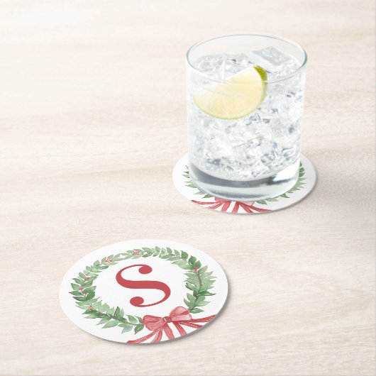 グランドミレニアルクリスマスリースモノグラム ラウンドペーパーコースター (インサイチュ)