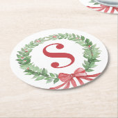 グランドミレニアルクリスマスリースモノグラム ラウンドペーパーコースター (アングル)