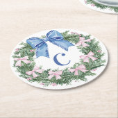 グランドミレニアルクリスマスリースモノグラム ラウンドペーパーコースター (アングル)